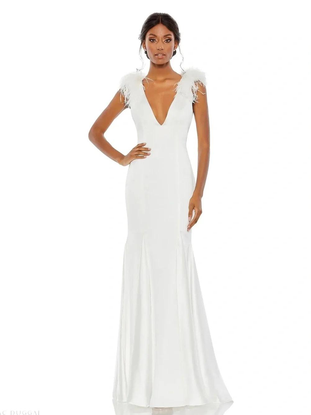 mac duggal white mermaid dress Mac Duggal Ieena 67156 One Shoulder Ruffled Mermaid Gown, White, 8